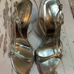 Nine West Silver Strappy Heels, Size 8.5